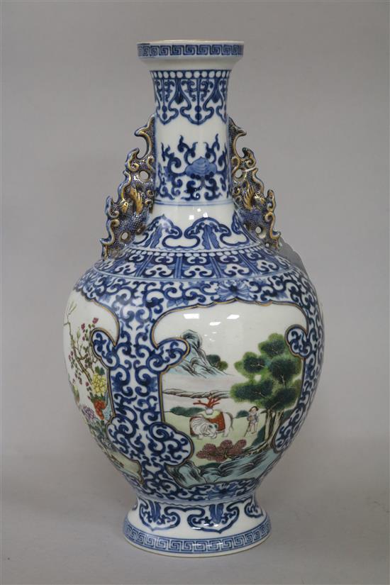 A Chinese famille rose and blue and white vase